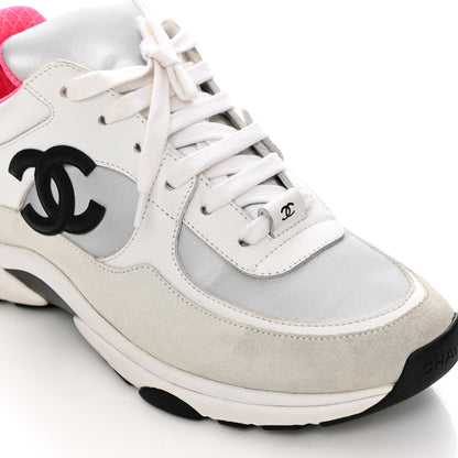 Chanel Calfskin Fabric Sneakers 39 White Silver Fluo Pink 9 of 13