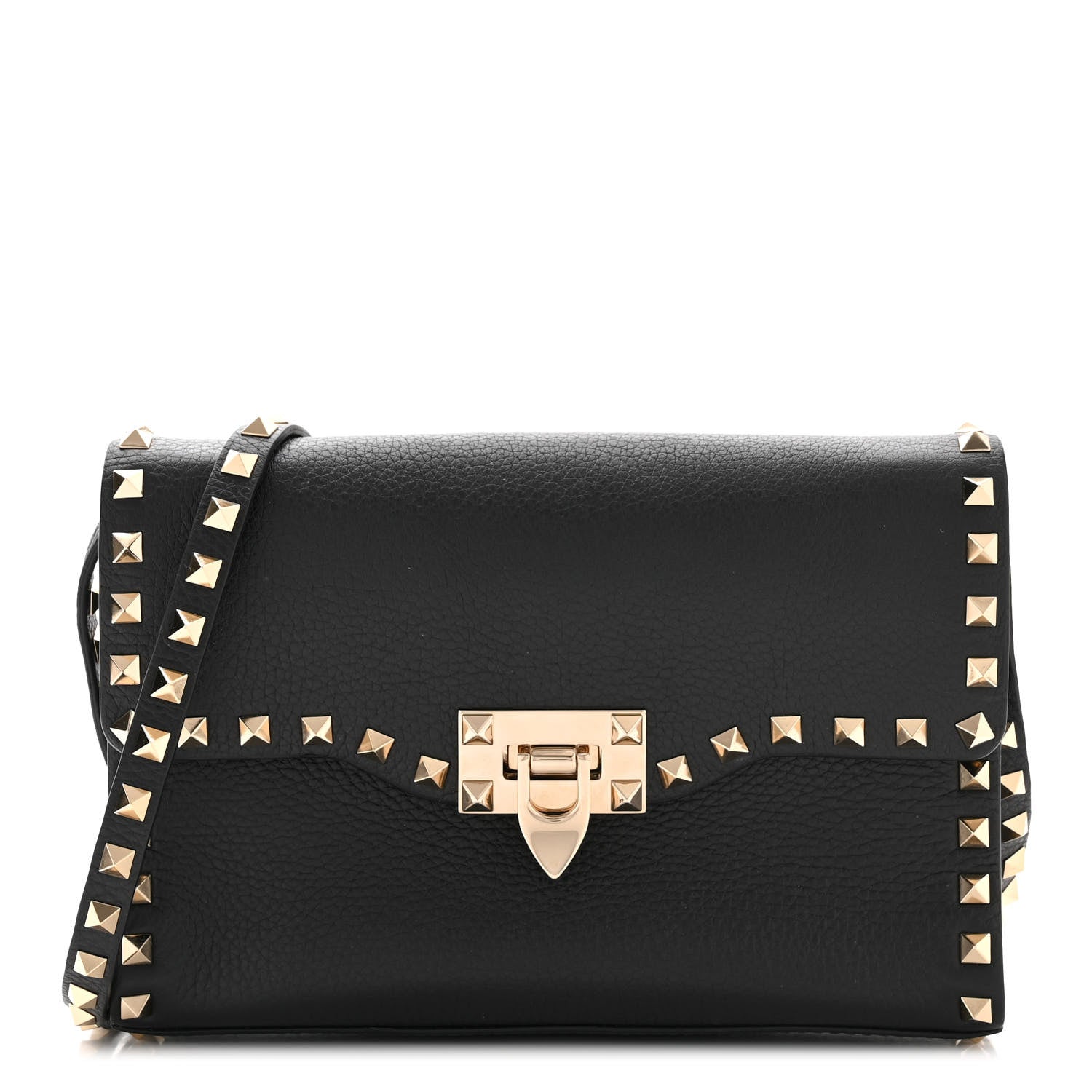 Valentino Garavani Pebbled Calfskin Medium Rockstud Flip Lock Crossbody Bag Black 1 of 9
