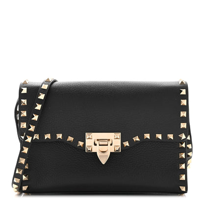 Valentino Garavani Pebbled Calfskin Medium Rockstud Flip Lock Crossbody Bag Black 1 of 9