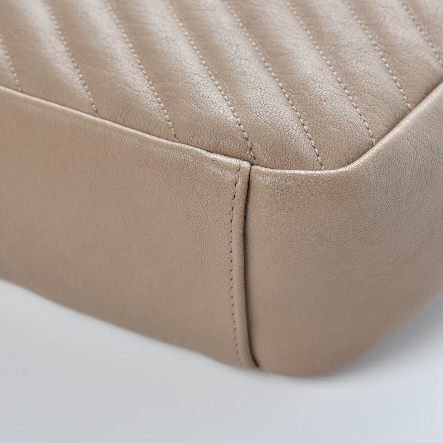 Sheepskin Matelasse Chevron Monogram Large College Satchel Beige