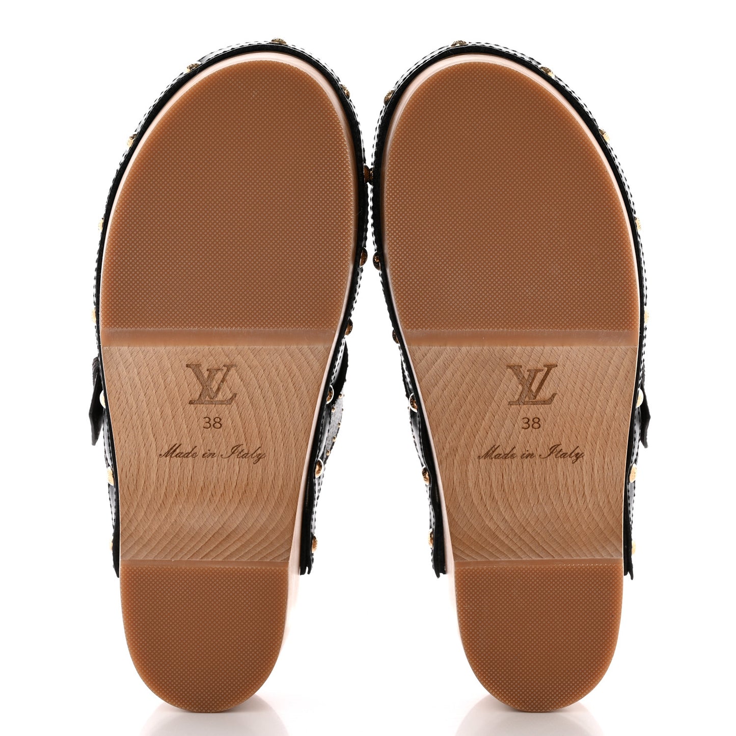 Calfskin Patent Monogram Cottage Clog Mules 38 Black