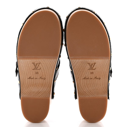 Louis Vuitton Calfskin Patent Monogram Cottage Clog Mules 38 Black 5 of 20