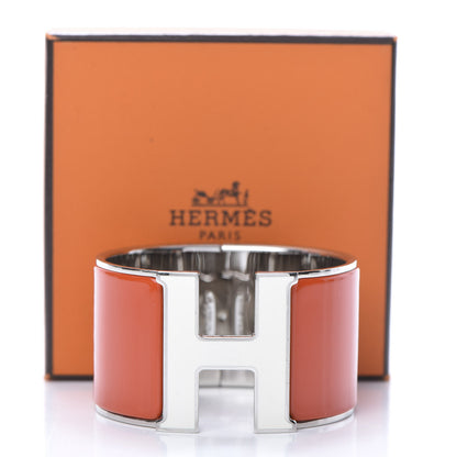 Hermes Enamel Extra Wide Clic Clac H Bracelet GM Orange Fruite White 6 of 6