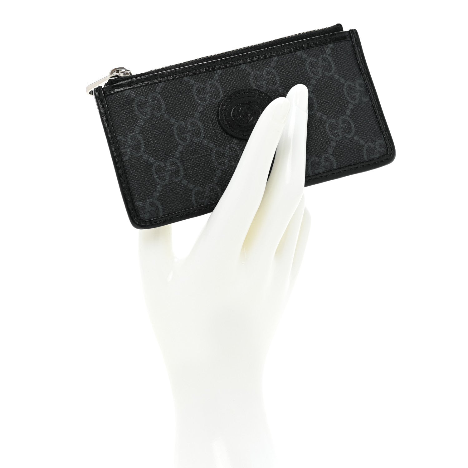 Gucci GG Supreme Monogram Azalea Calfskin Retro Interlocking G Coin Case Card Holder Black 2 of 8