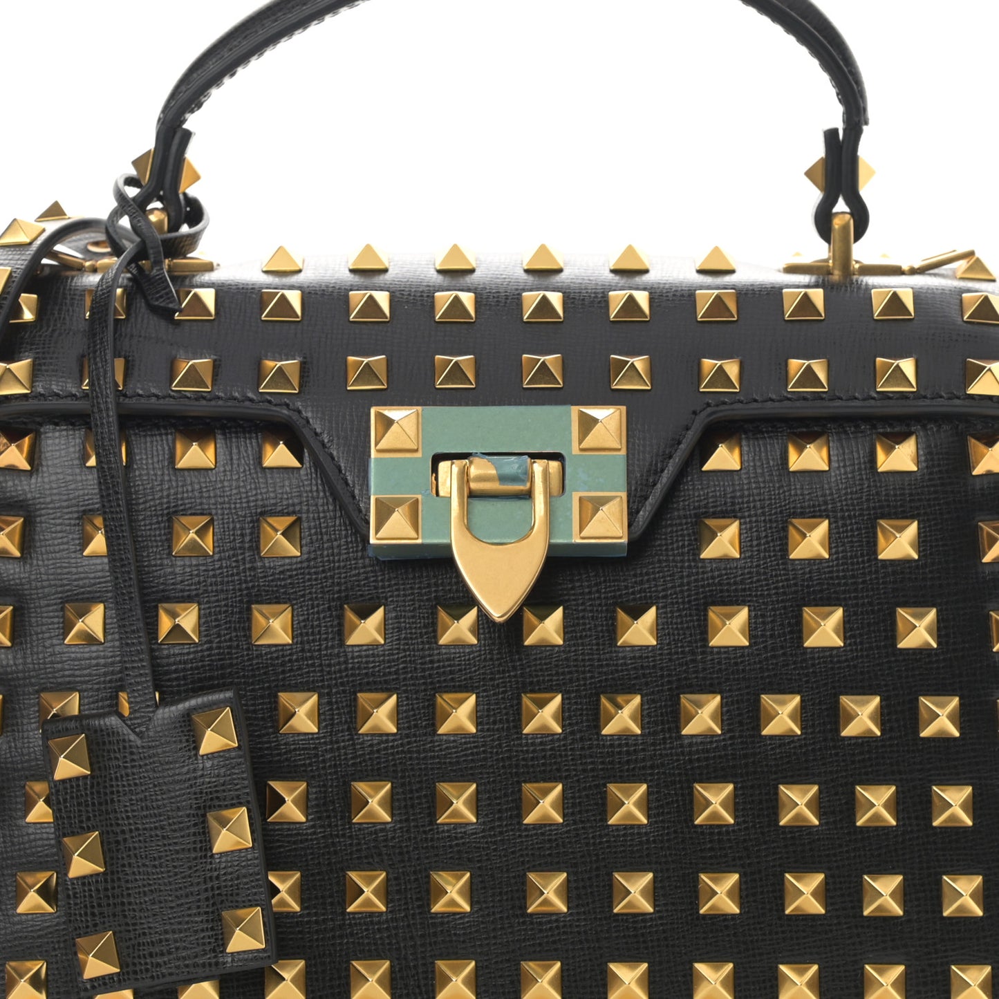 Grainy Calfskin Small Rockstud Allover Alcove Top-Handle Flap Bag Black
