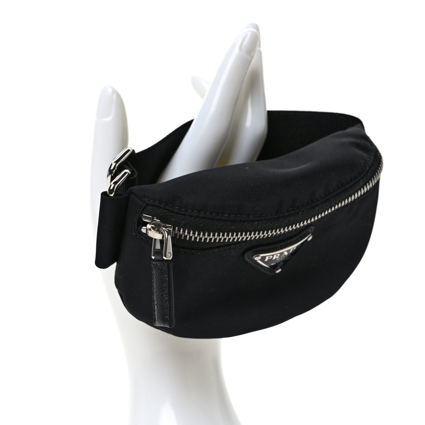 Re-Nylon Travel Saffiano Metal Triangle Logo Mini Arm Pouch Black