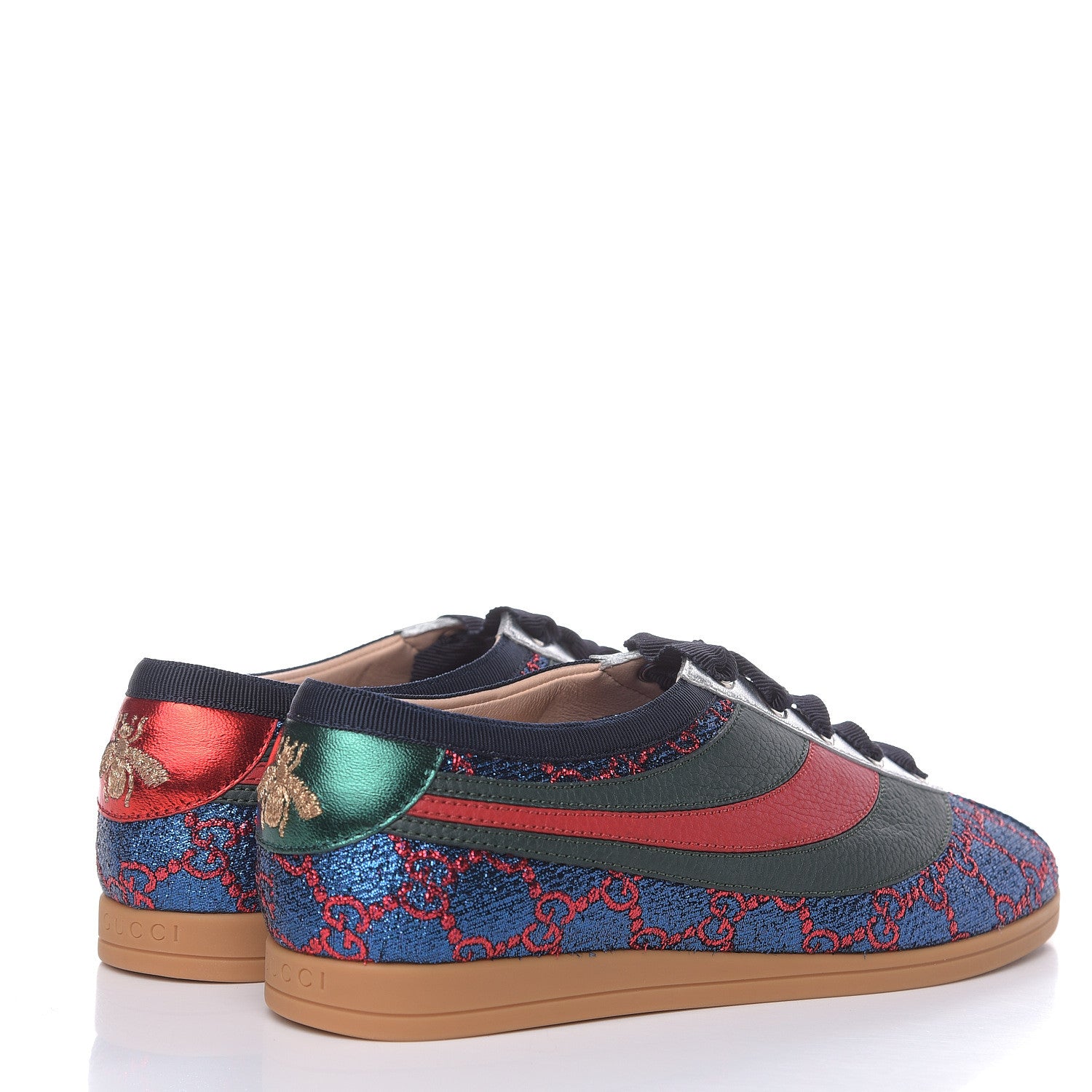Gucci Lurex Calfskin Web GG Monogram Womens Falacer Sneakers 36 Iridescent Blue Iridescent Red Silver 4 of 8