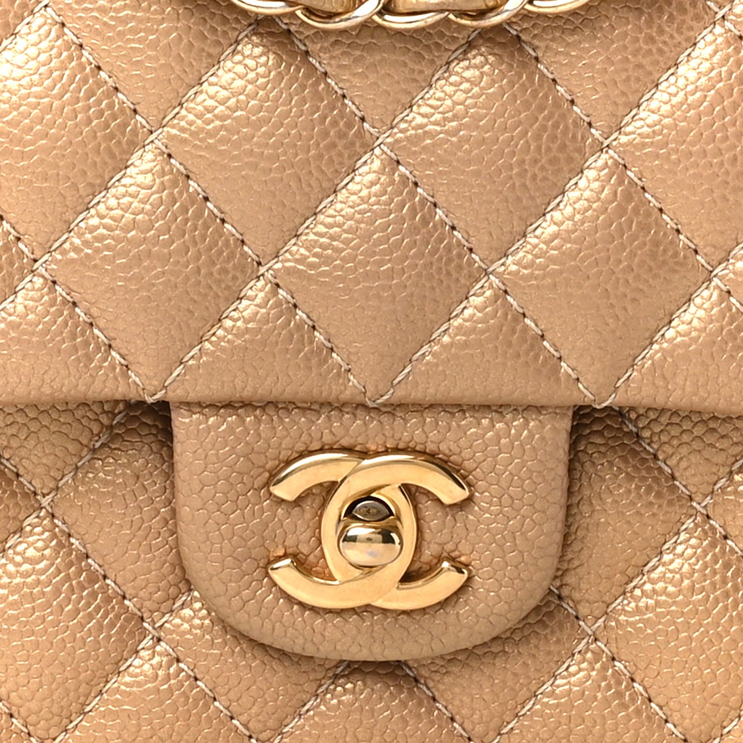 Metallic Caviar Quilted Medium Double Flap Gold