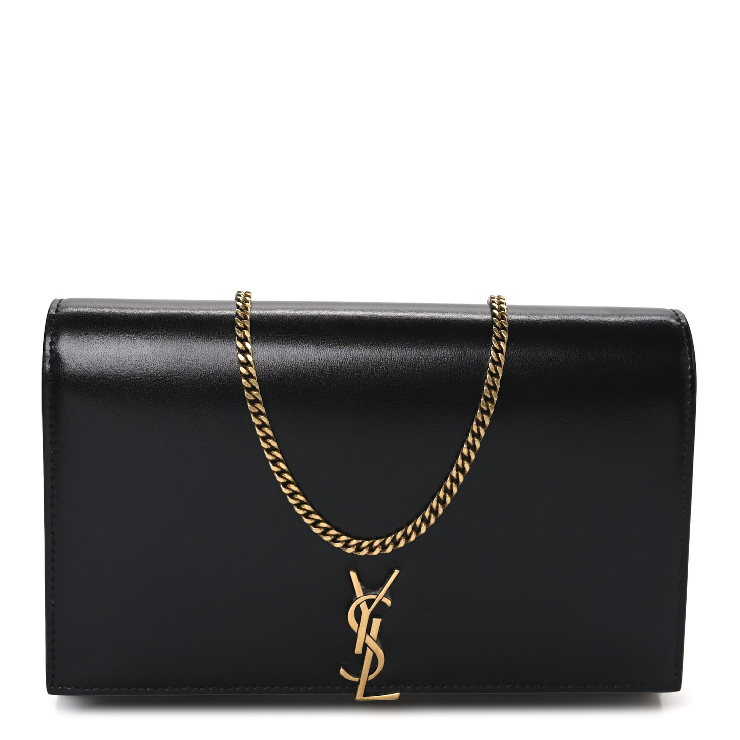 Glossy Calfskin Monogram Chain Wallet Black