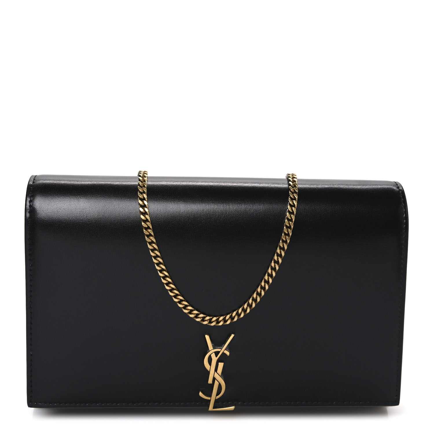 Saint Laurent Glossy Calfskin Monogram Chain Wallet Black 1 of 10