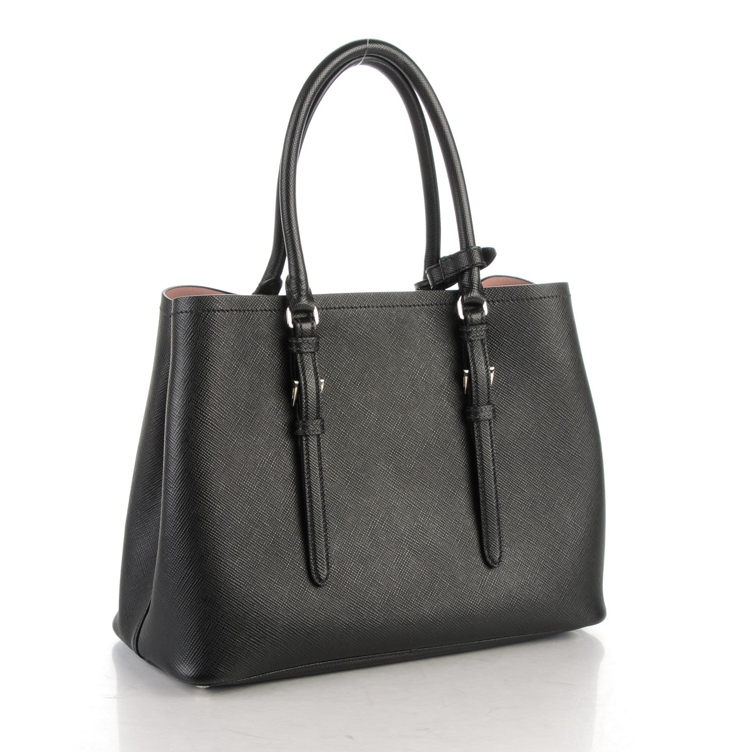 Prada Saffiano Cuir Double Handle Tote Black Mughetto 3 of 7