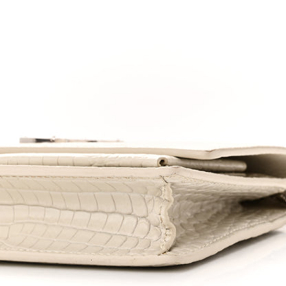 Saint Laurent Calfskin Crocodile Embossed Monogram Sunset Chain Wallet Blanc Vintage 10 of 10