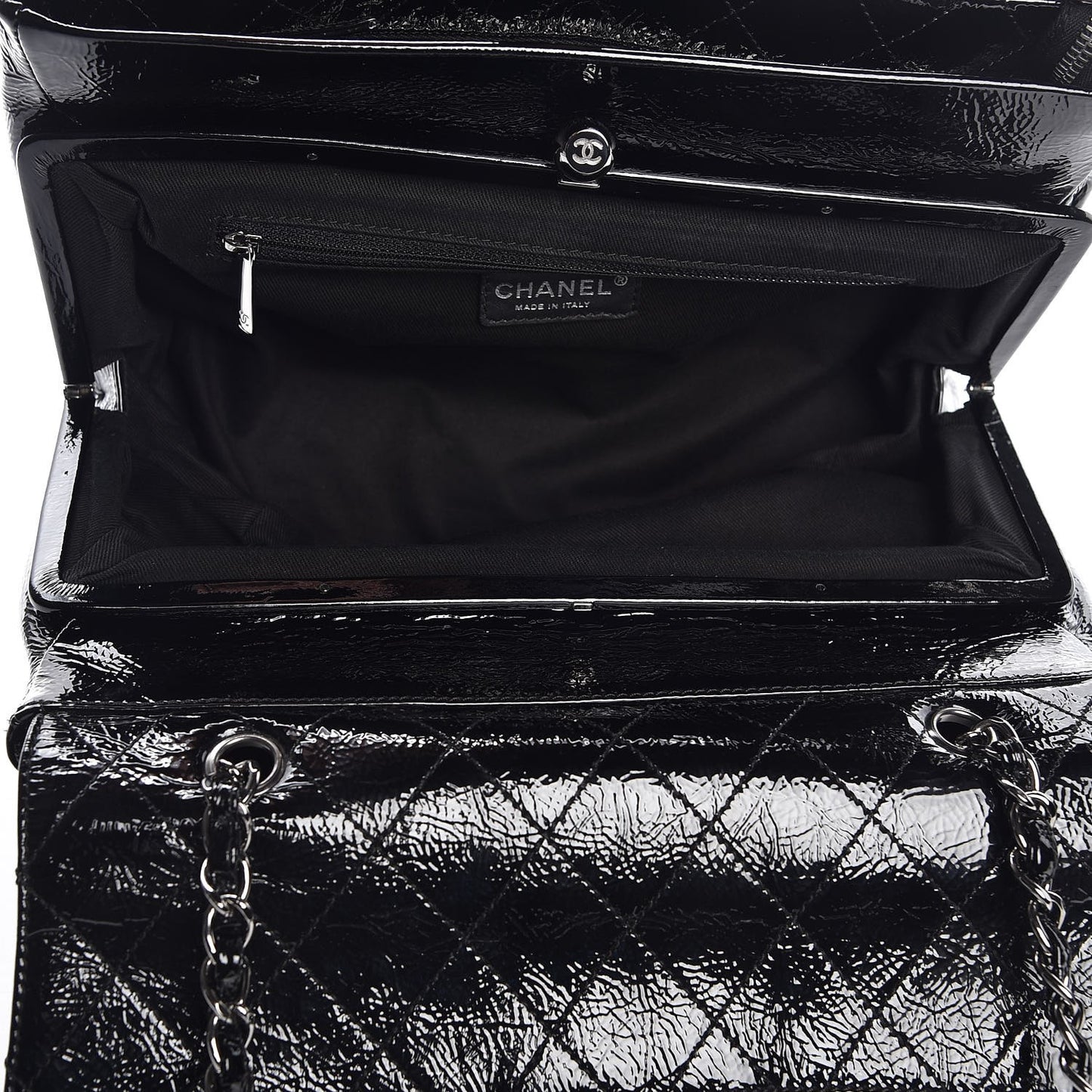 Distressed Patent Quilted Small Ritz Flap Bag Black
