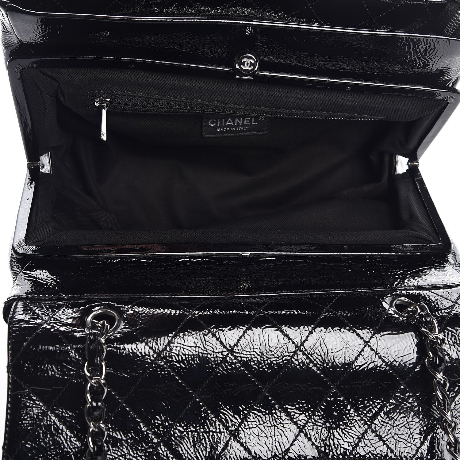 Chanel Distressed Patent Quilted Small Ritz Flap Bag Black 6 of 10