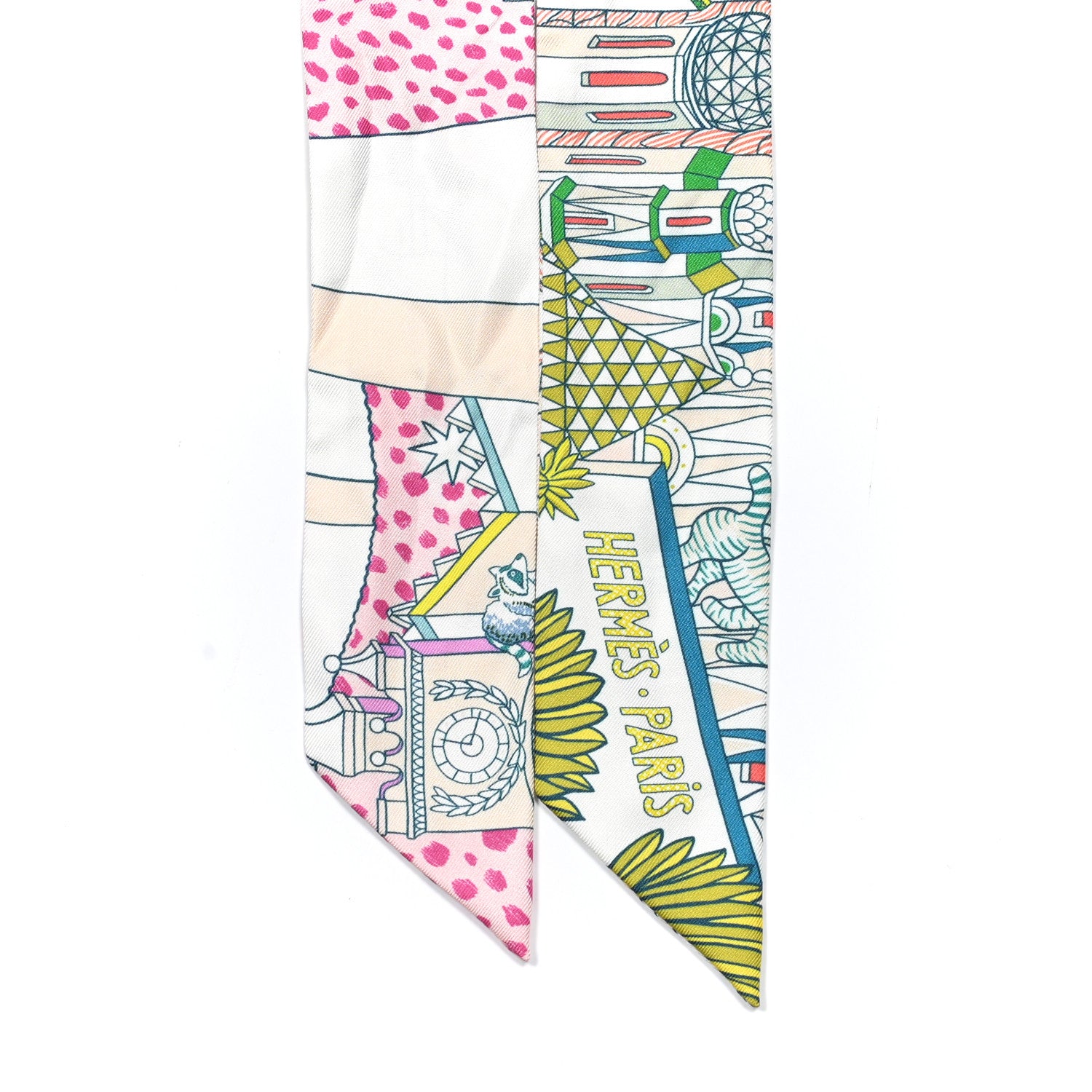 Hermes Silk Animapolis Twilly White Vert Rose 5 of 5