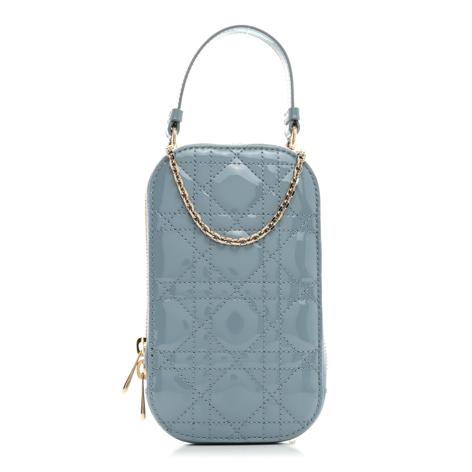 Christian Dior Patent Cannage Lady Dior Phone Holder Bracing Blue 1 of 10