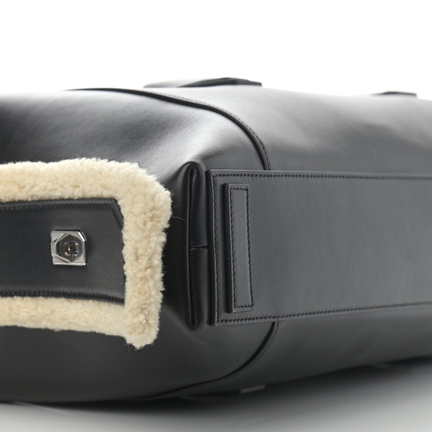 Shearling Calfskin Medium Soft Lock Antigona Shoulder Bag Black Natural