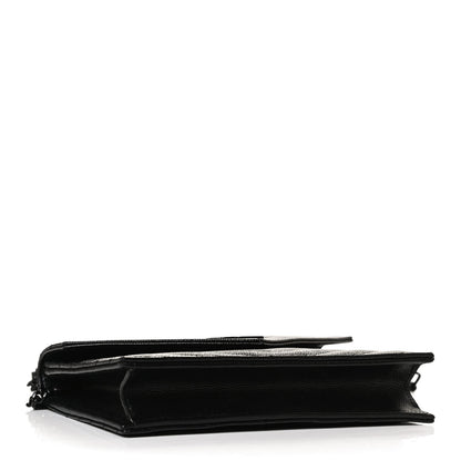 Saint Laurent Grain De Poudre Matelasse Chevron Monogram Monochrome Envelope Chain Wallet Black 3 of 11