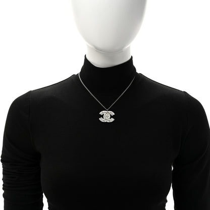 Chanel Crystal Heart CC Necklace Silver 2 of 6