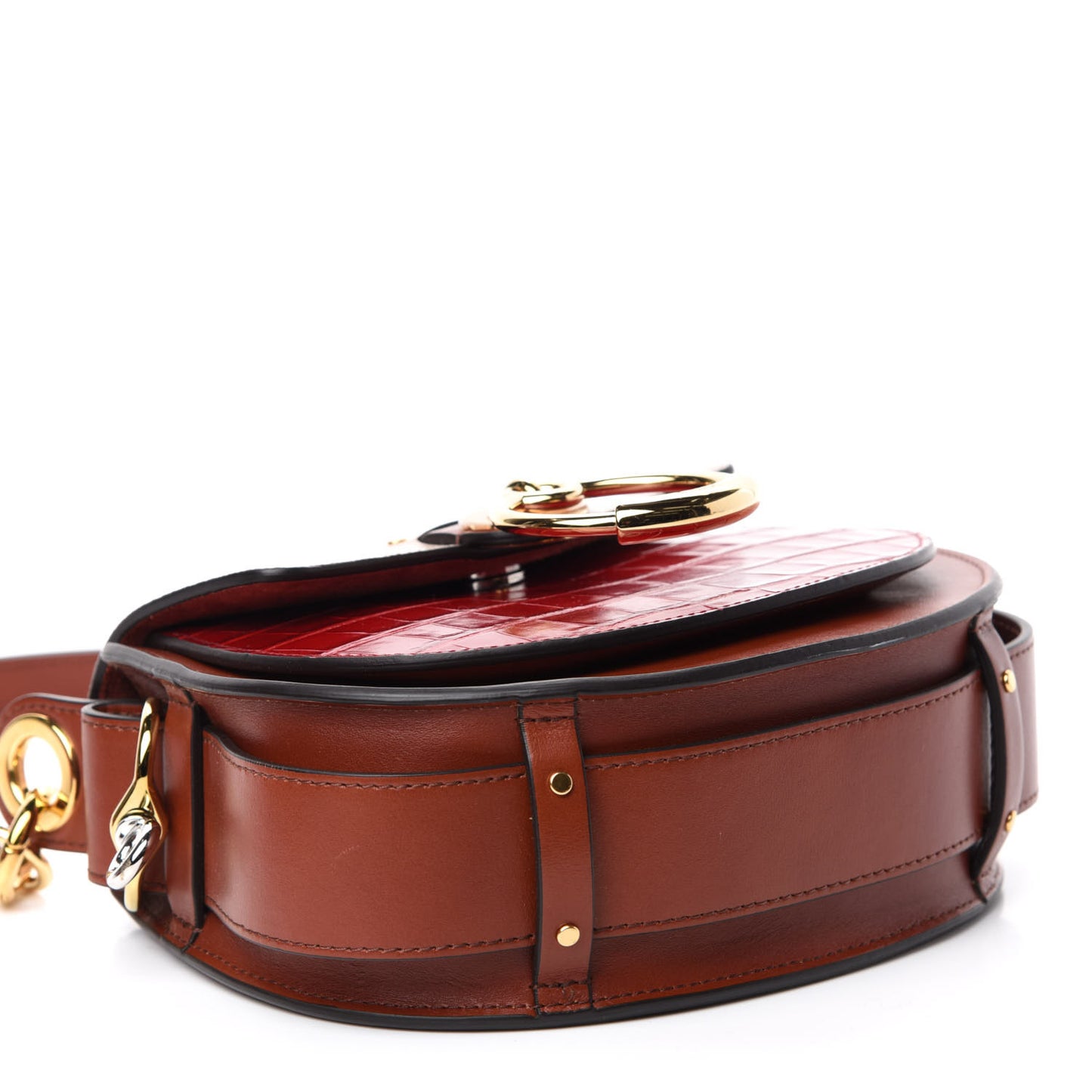 Calfskin Crocodile Embossed Small Tess Bag Pink Red