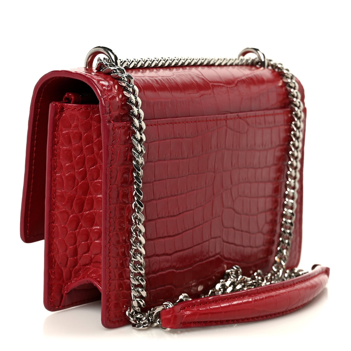 Calfskin Crocodile Embossed Medium Monogram Sunset New Lipstick Red