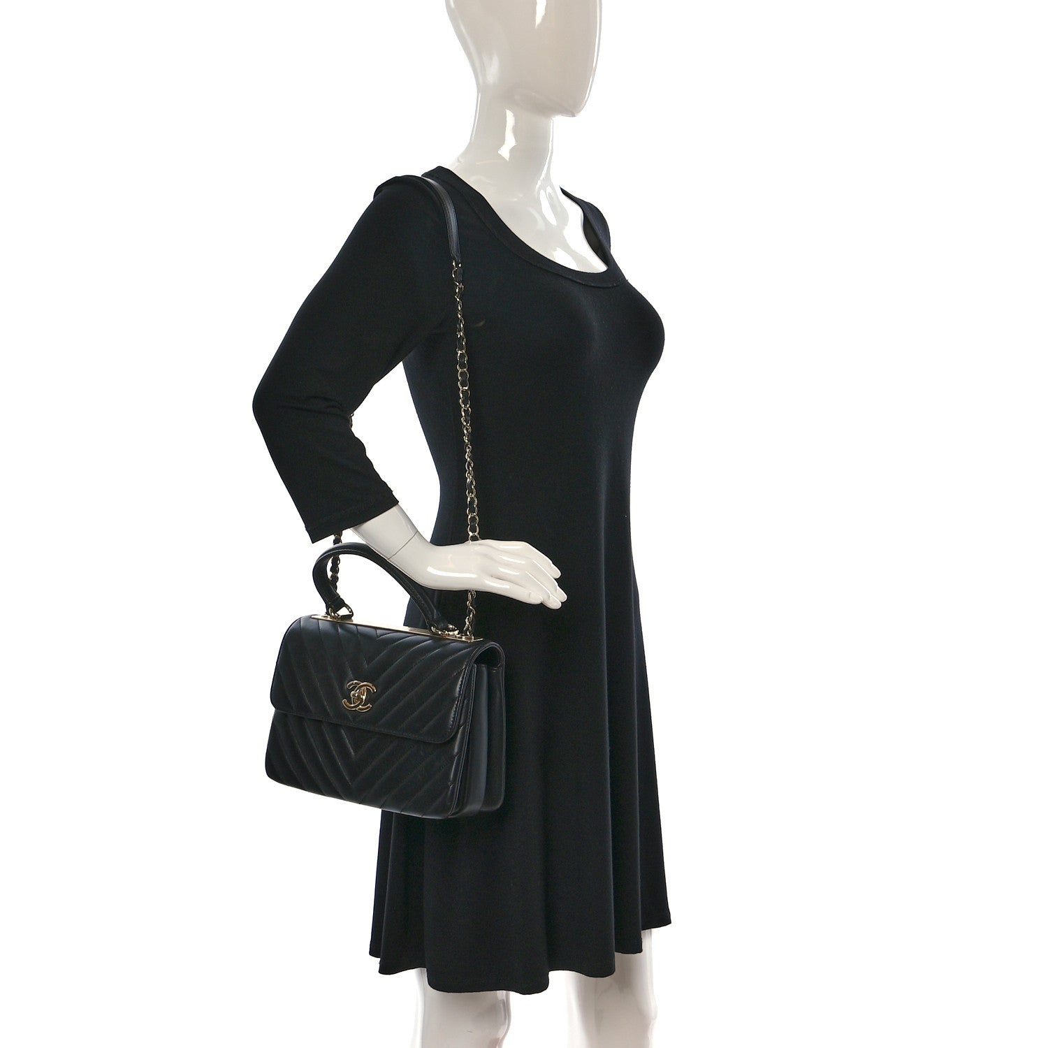Chanel Lambskin Chevron Quilted Small Trendy CC Dual Handle Flap Bag Black 2 of 9