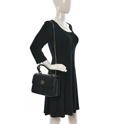 Chanel Lambskin Chevron Quilted Small Trendy CC Dual Handle Flap Bag Black 2 of 9