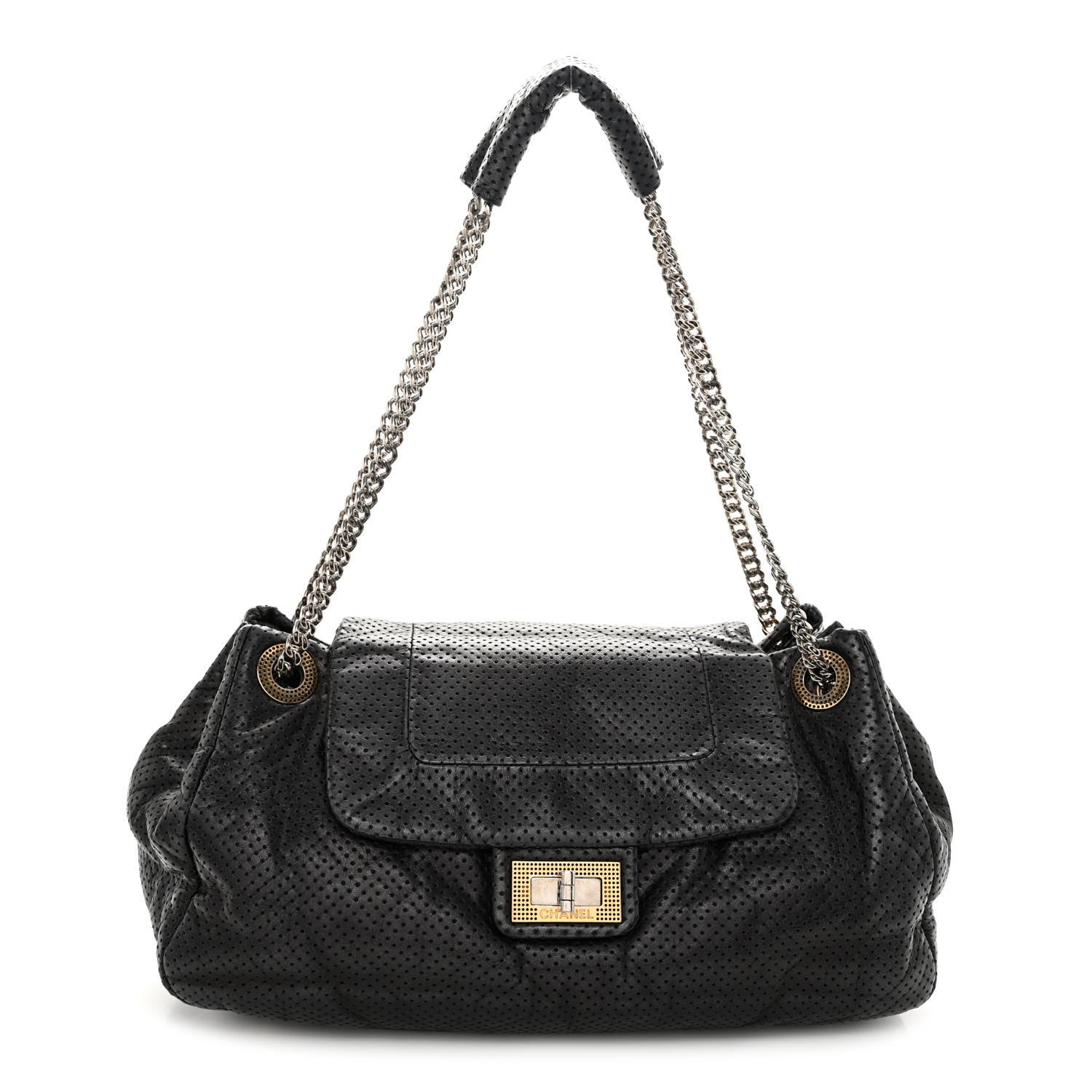 Chanel Calfskin Perforated Large Drill Accordion Flap Black 1 of 9
