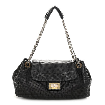 Chanel Calfskin Perforated Large Drill Accordion Flap Black 1 of 9