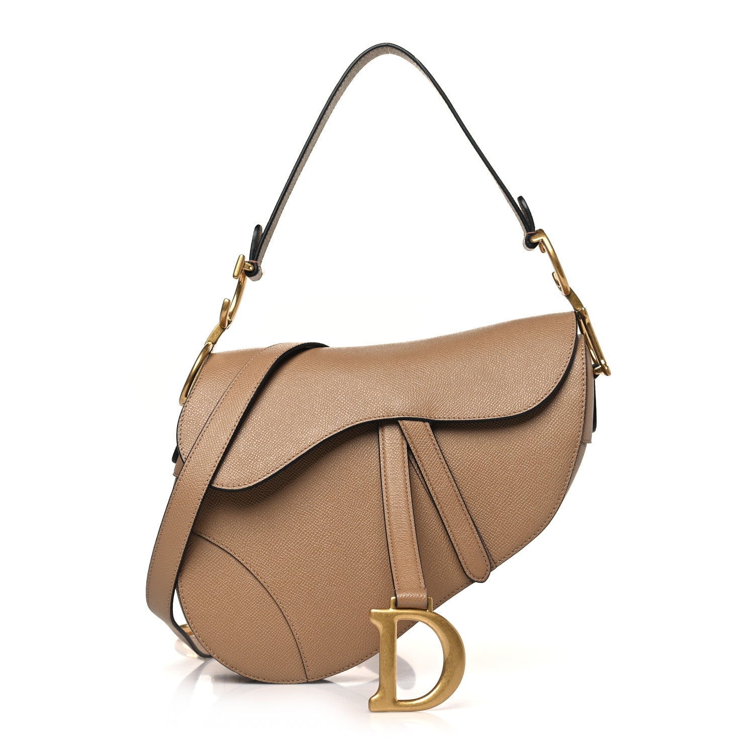 Christian Dior Grained Calfskin Saddle Bag With Strap Warm Taupe 1 of 9