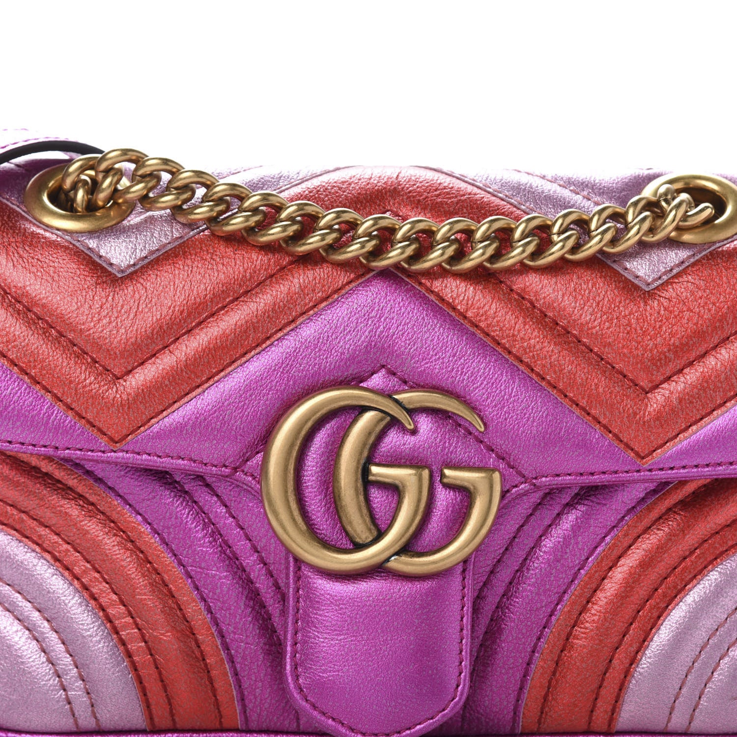 Gucci Metallic Calfskin Matelasse Mini GG Marmont Shoulder Bag Fuchsia 13 of 13