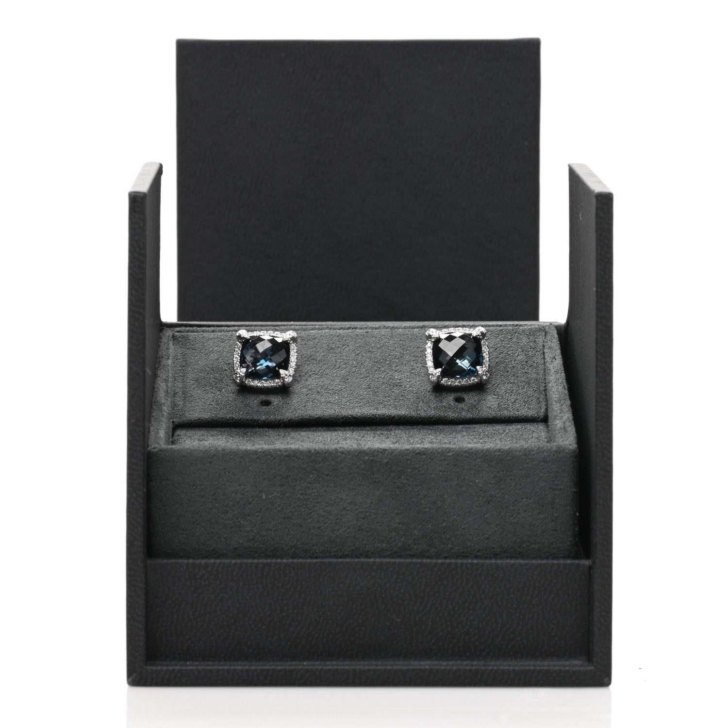 David Yurman Sterling Silver Hampton Blue Topaz Diamond 9mm Chatelaine Bezel Stud Earrings 5 of 5