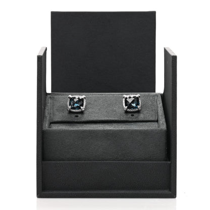 David Yurman Sterling Silver Hampton Blue Topaz Diamond 9mm Chatelaine Bezel Stud Earrings 5 of 5