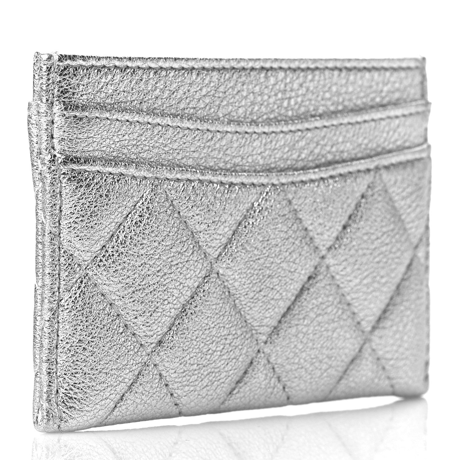 Chanel Metallic Goatskin Quilted CC Card Holder Silver 3 of 9