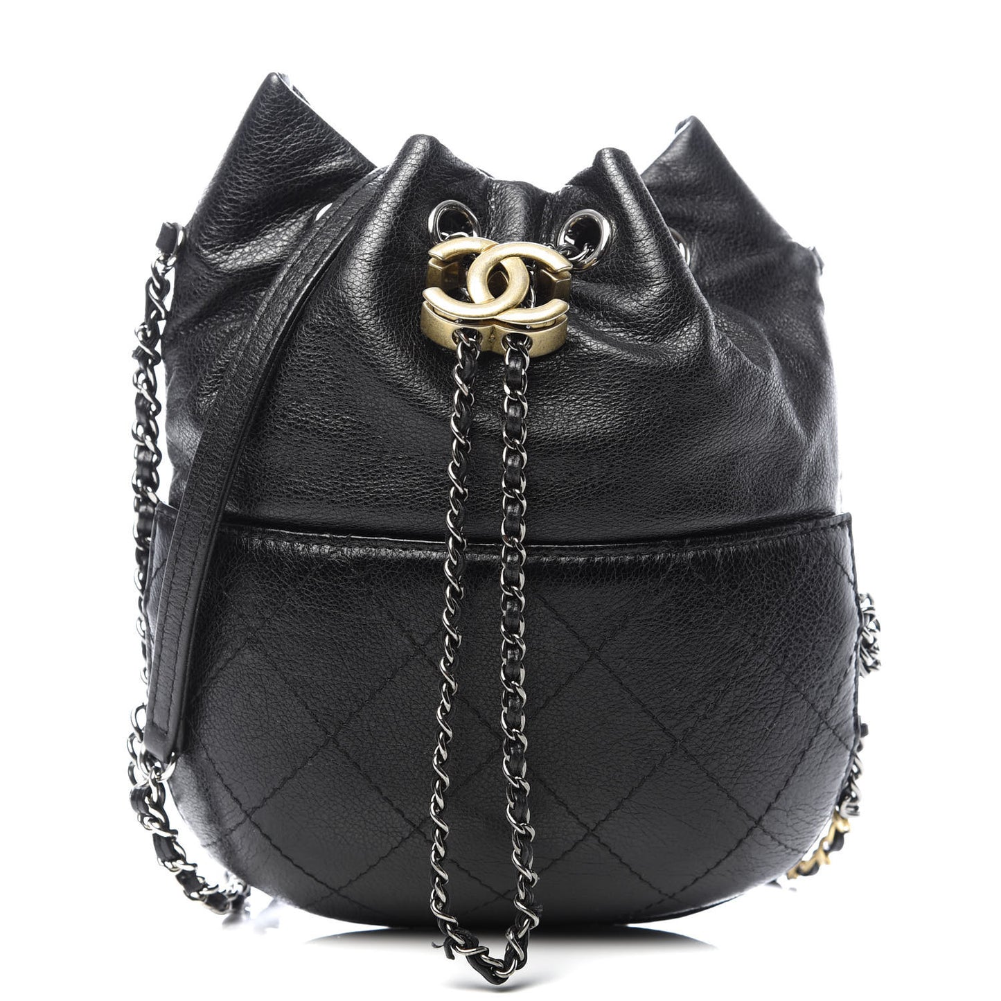 Calfskin Quilted Small Gabrielle Bucket Black