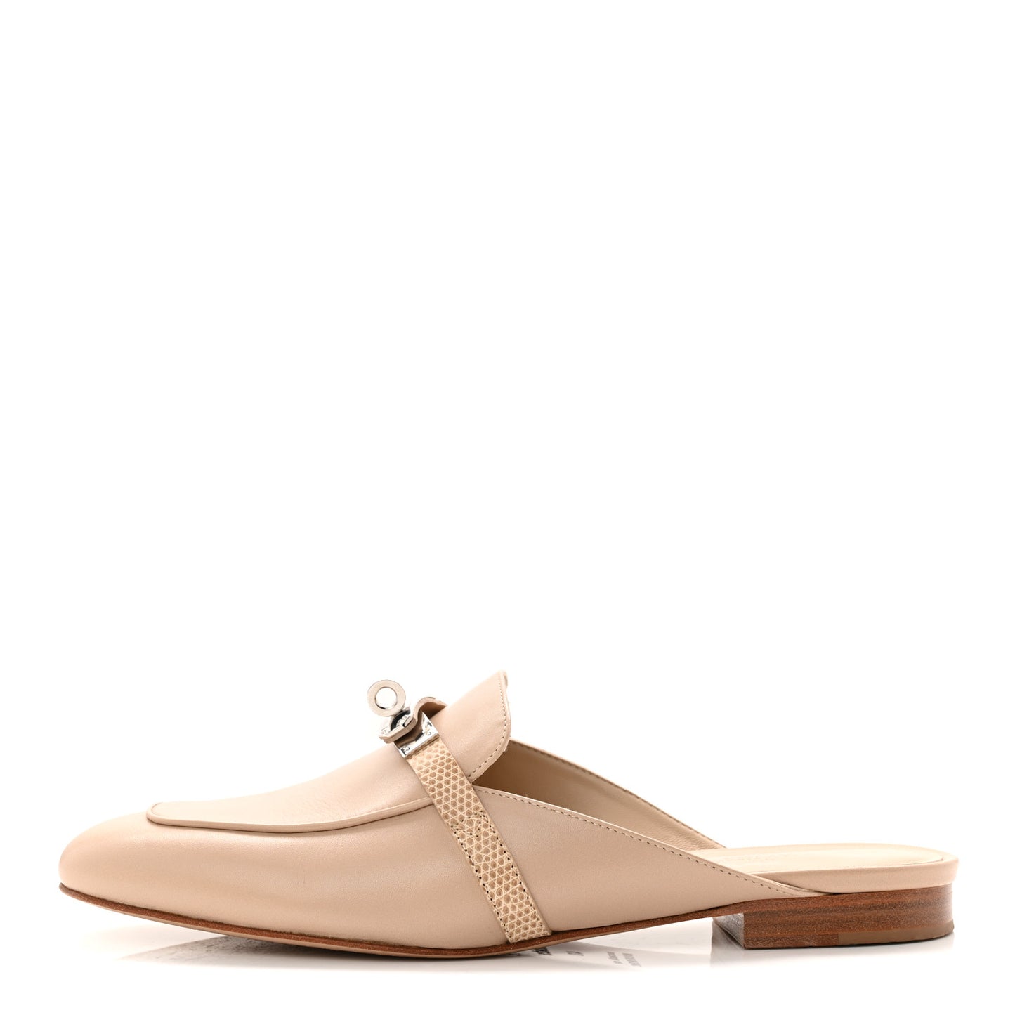 Shiny Lizard Calfskin Oz Mules 40 Beige Sarrazin