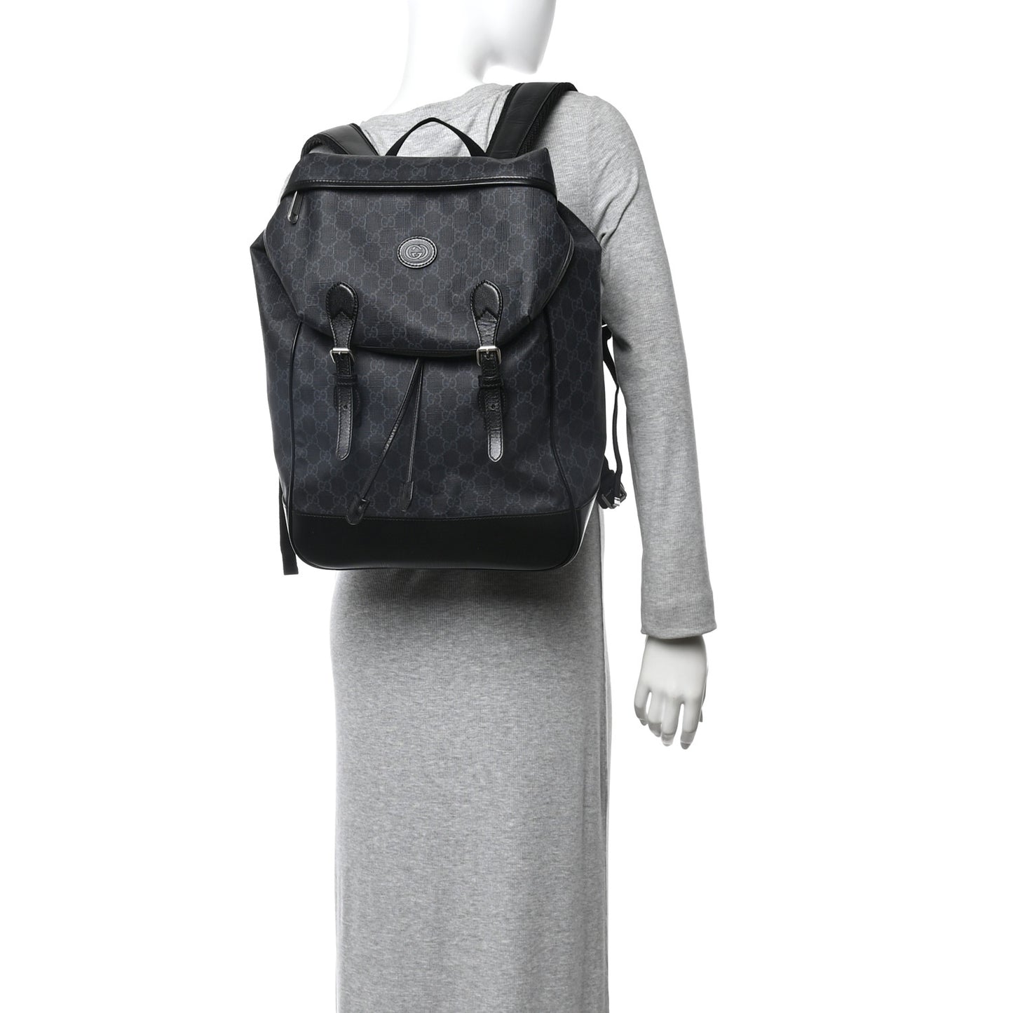 GG Supreme Monogram Azalea Calfskin Medium Retro Interlocking G Backpack Black