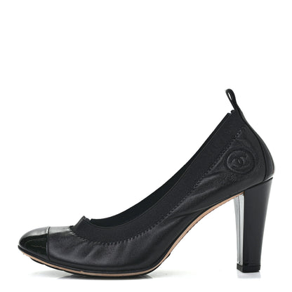 Chanel Lambskin Patent CC Elastic Cap Toe Ballerina Pumps 37 Black 1 of 8