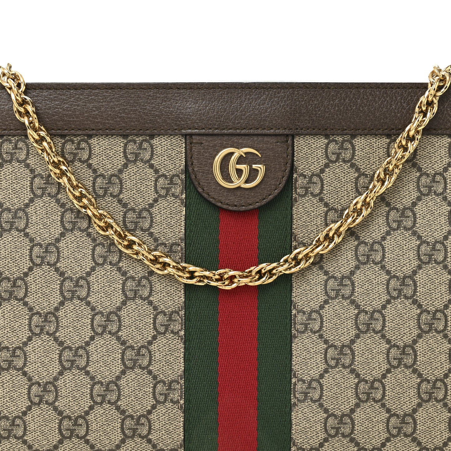 GG Supreme Monogram Web Medium Ophidia Chain Shoulder Bag Brown
