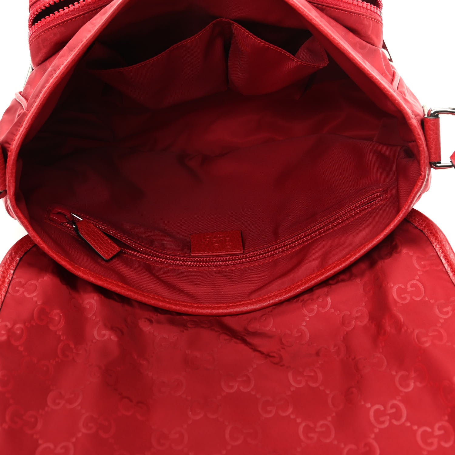 Gucci Nylon Monogram Double Buckle Flap Messenger Bag Vibrant Red 5 of 9