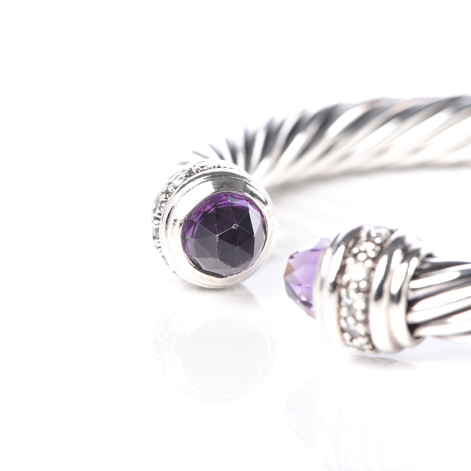 David Yurman Sterling Silver Diamond Amethyst 7mm Cable Classics Bracelet 7 of 7