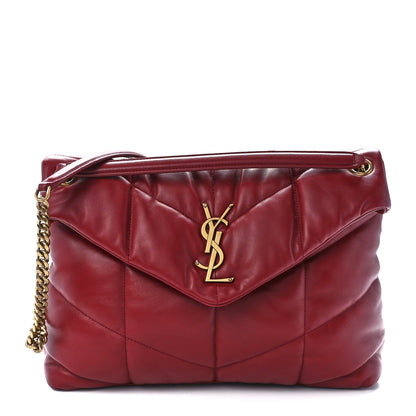 Saint Laurent Lambskin Quilted Medium Loulou Puffer Monogram Chain Satchel Opyum Red 1 of 12