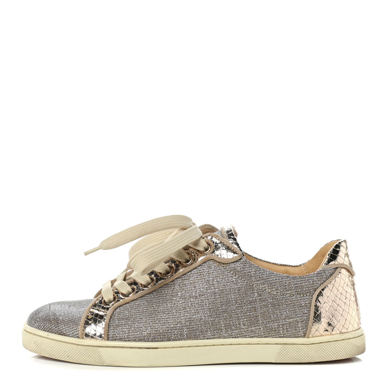 Christian Louboutin Seava Glitter Lame Flat Sneakers 37.5 Light Gold 1 of 10