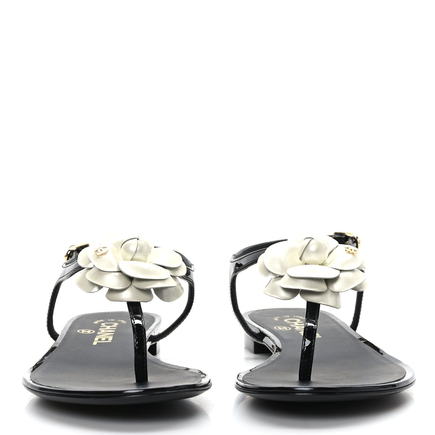 Lambskin Camellia Thong Sandals 37.5 Black