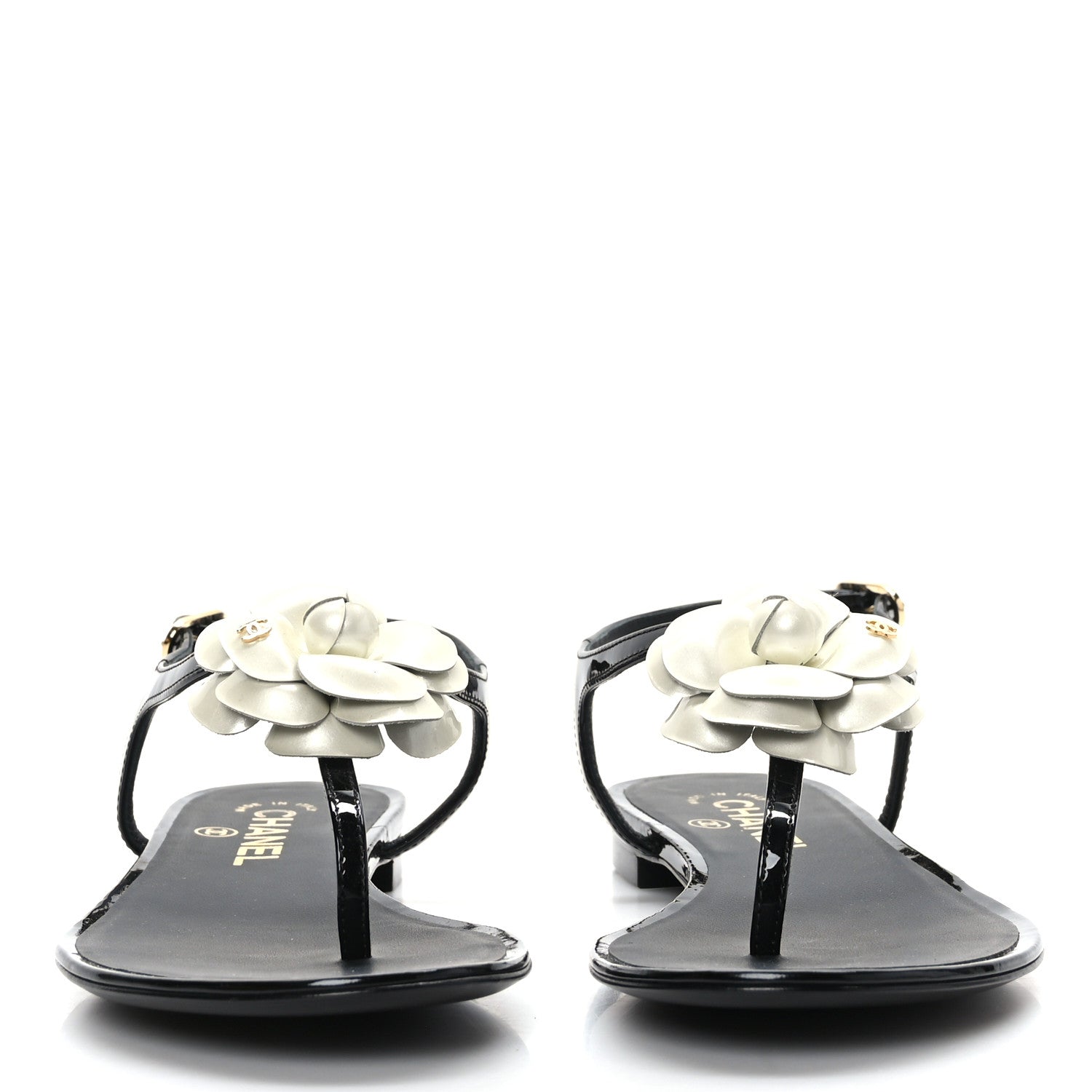 Chanel Lambskin Camellia Thong Sandals 37.5 Black 2 of 7