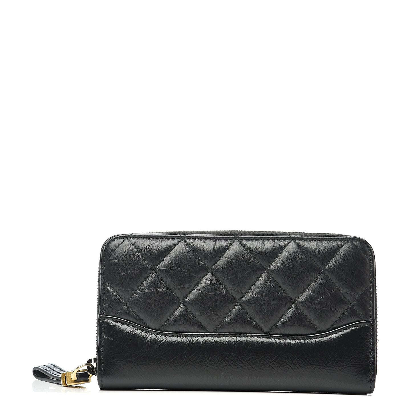 Aged Calfskin Quilted Small Gabrielle Zip Around Wallet Black