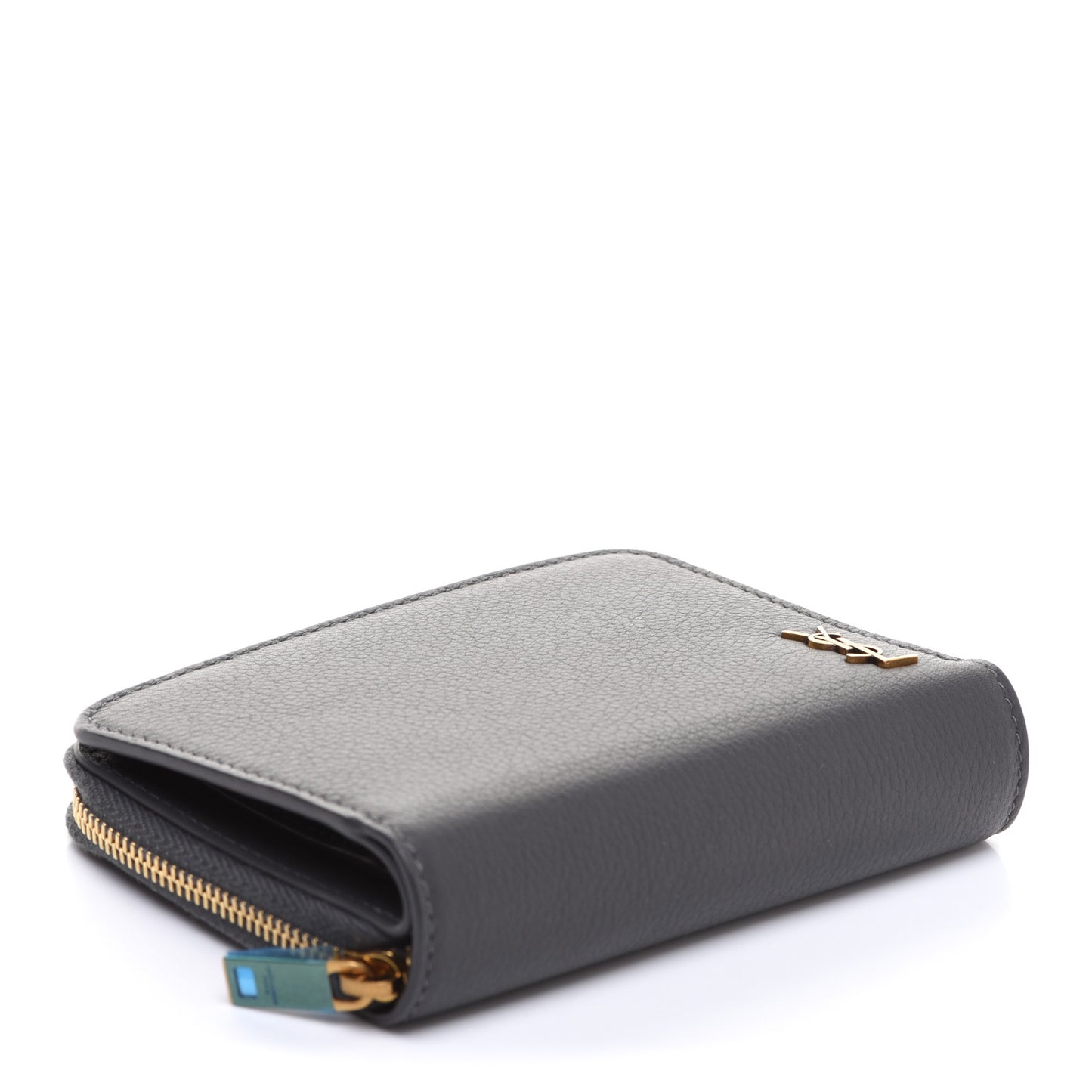 Grained Calfskin Tiny Monogram Compact Zip Around Wallet Grey