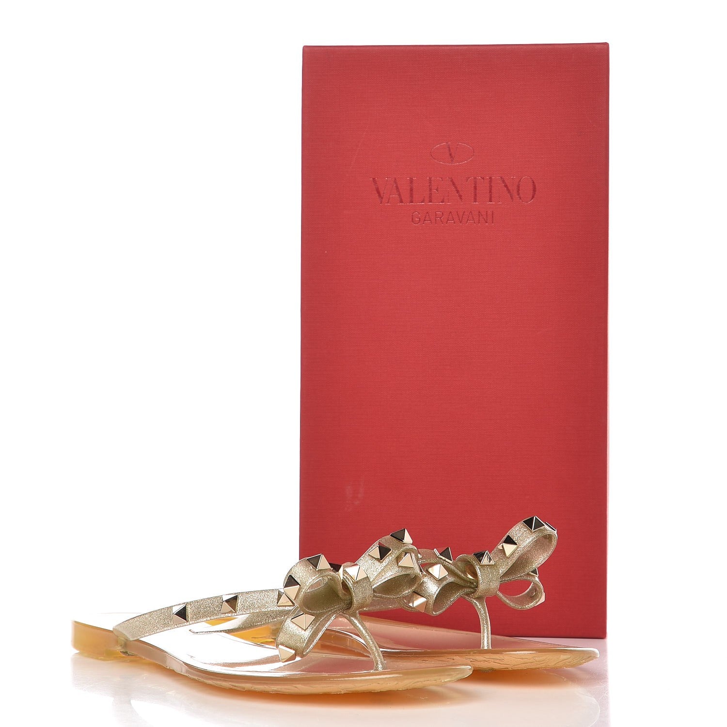 Valentino Garavani PVC Jelly Glitter Rockstud Bow Thong Sandals 40 Oro 8 of 8
