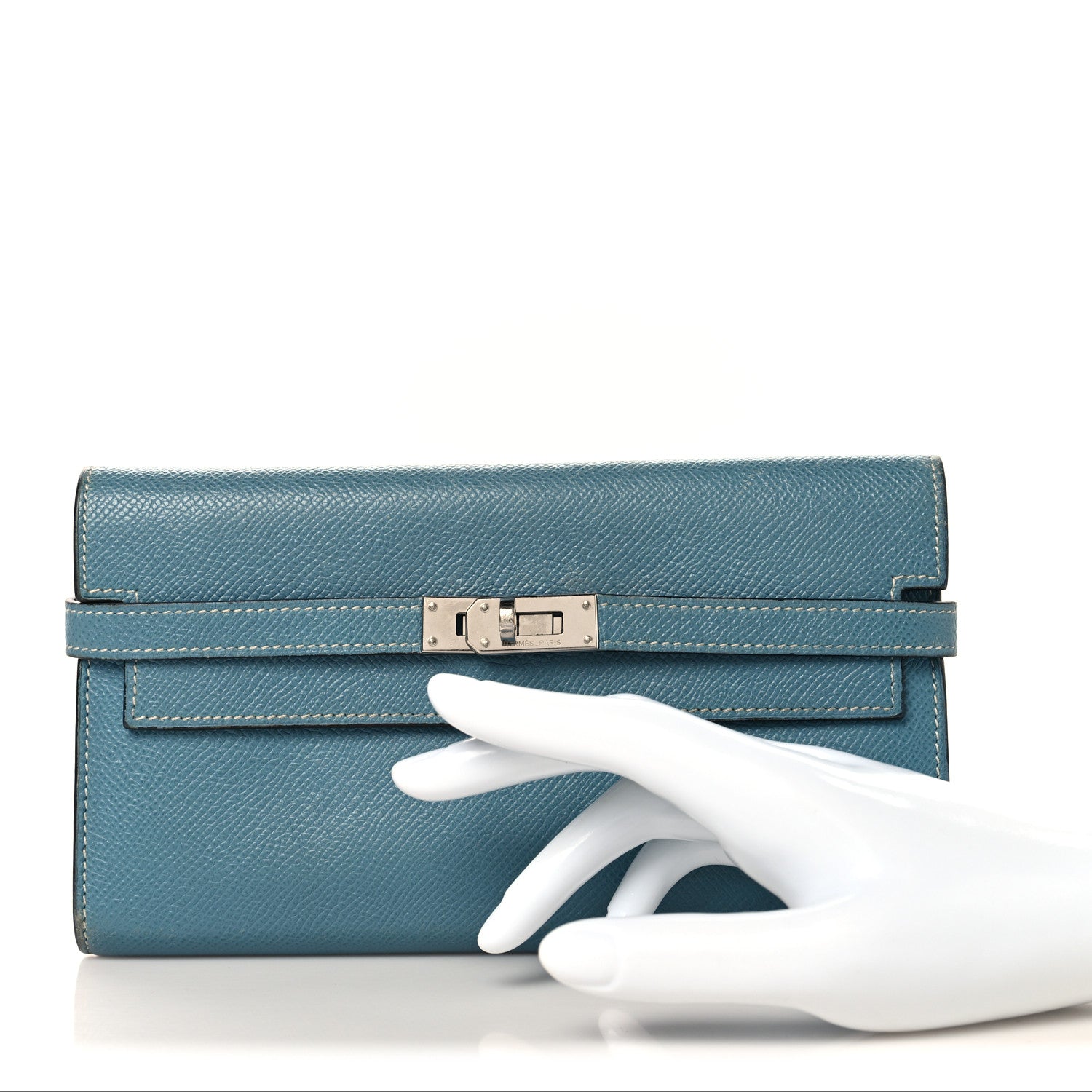 Hermes Epsom Kelly Longue Wallet Blue Jean 2 of 13