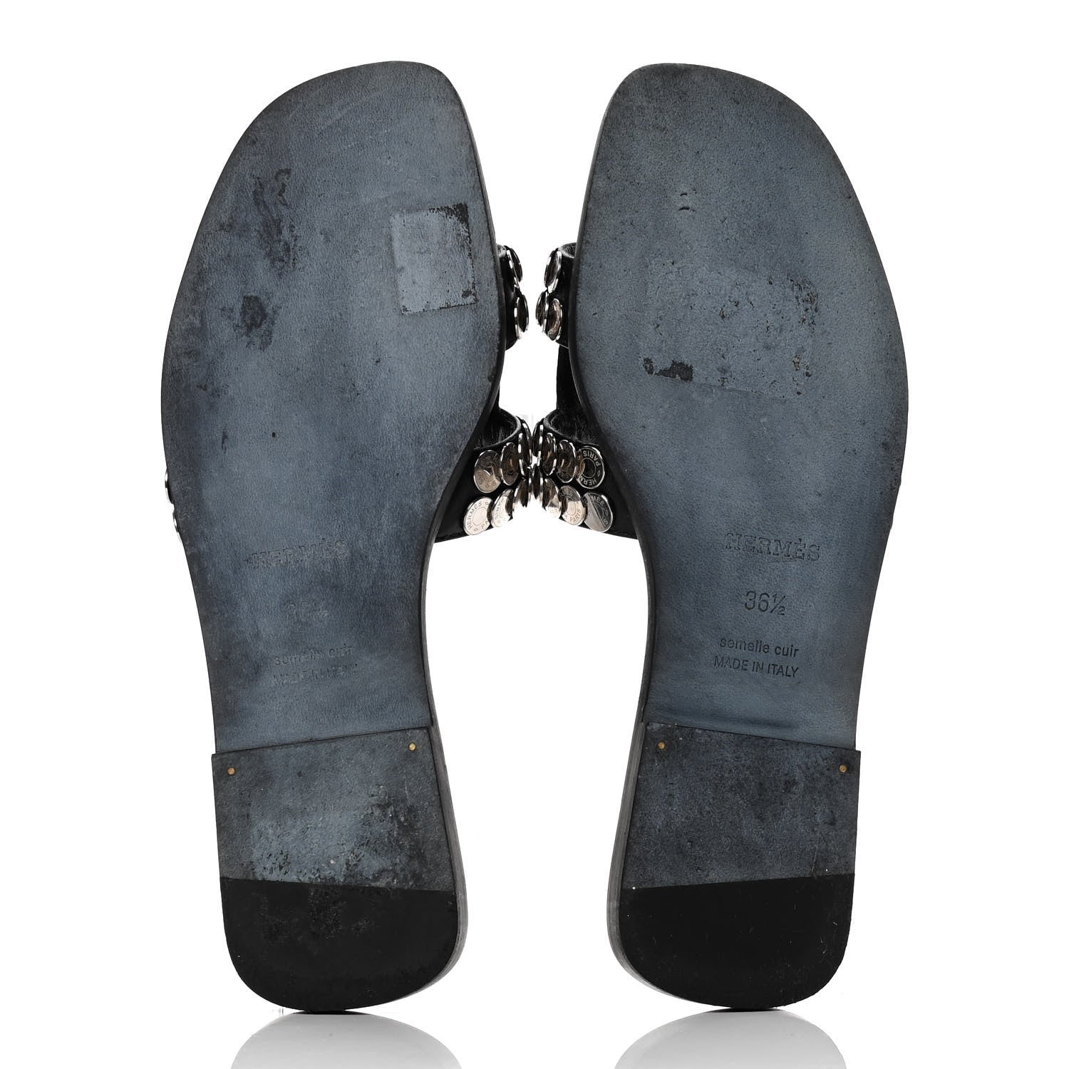 Hermes Box Clou De Selle Oran Sandals 36.5 Black 7 of 10